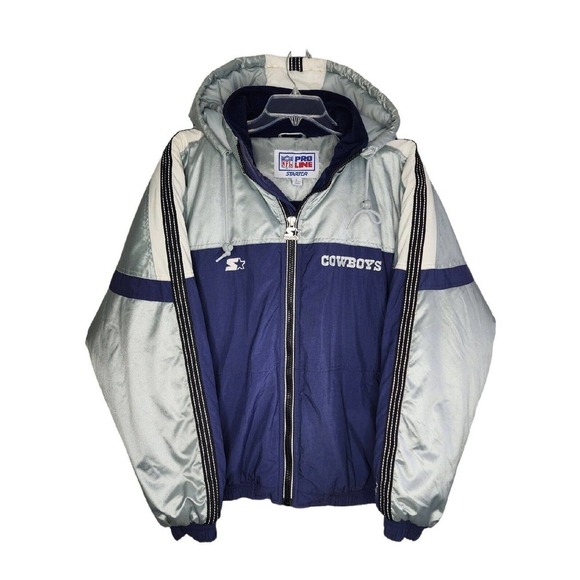 Starter Pro Line NFL Dallas Cowboys Puffer Nylon Coat 90s Shiny Men's La… - Picture 1 of 12